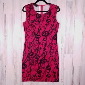 NWT Love Moschino Fuchsia Music Note Sheath Sleeveless Dress Women's Size 8